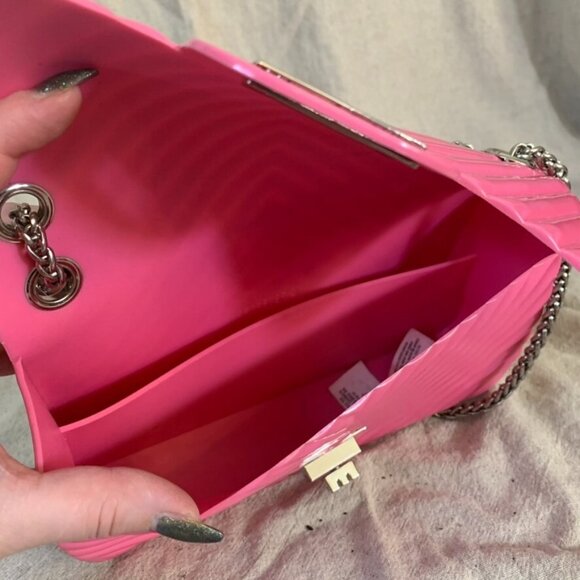 Forever 21 Purse Pink Barbie Core Crossbody Bag Small Mini Plastic with Chain - Picture 3 of 9
